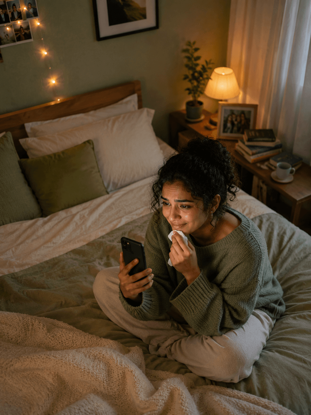 A woman having a calm, private online consultation from her own room